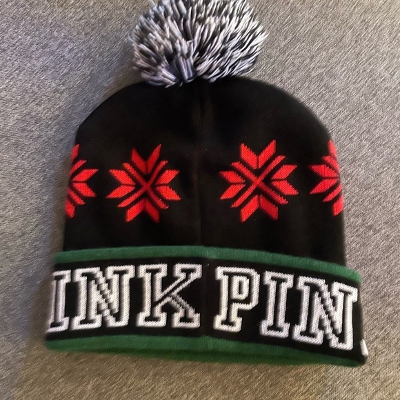 Victoria Secret Pink Logo Pom Pom beanie hat one size - Picture 2 of 3